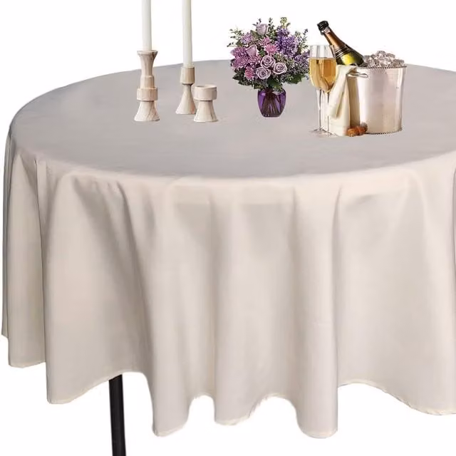 Trimming Shop Premium Round Linen and Polyester Tablecloth in Plain Ivory