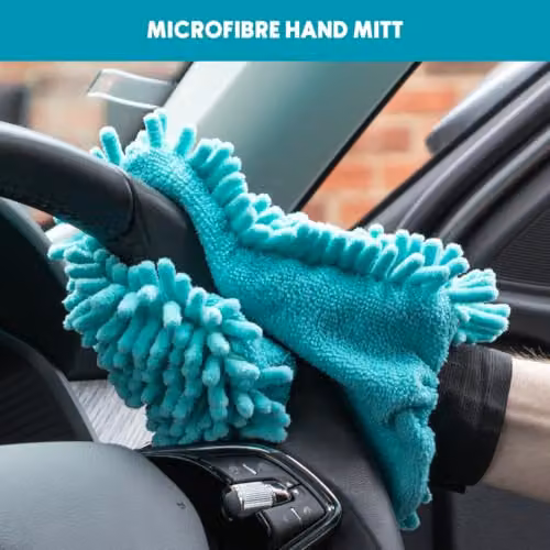 JVL Car Care Cleaning Range Microfibre and Chenille Hand Mitt with Elasticated Cuff, Turquoise, Petrol and Grey, W/D/H: 23.5 x 16 x 2 cm – 5