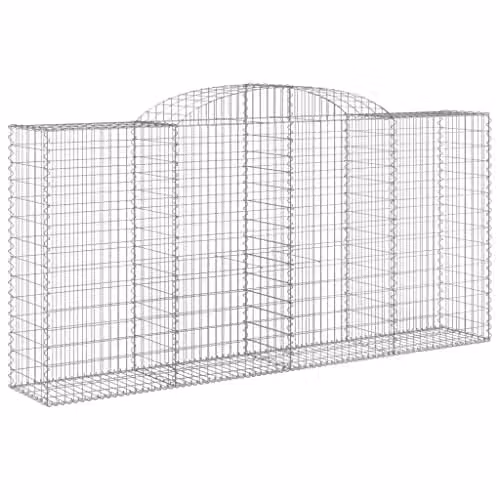 vidaXL Arched Gabion Baskets, 9 Piece Set, Silver Galvanised Steel, W: 300 cm, D: 50 cm, H: 140-160 cm