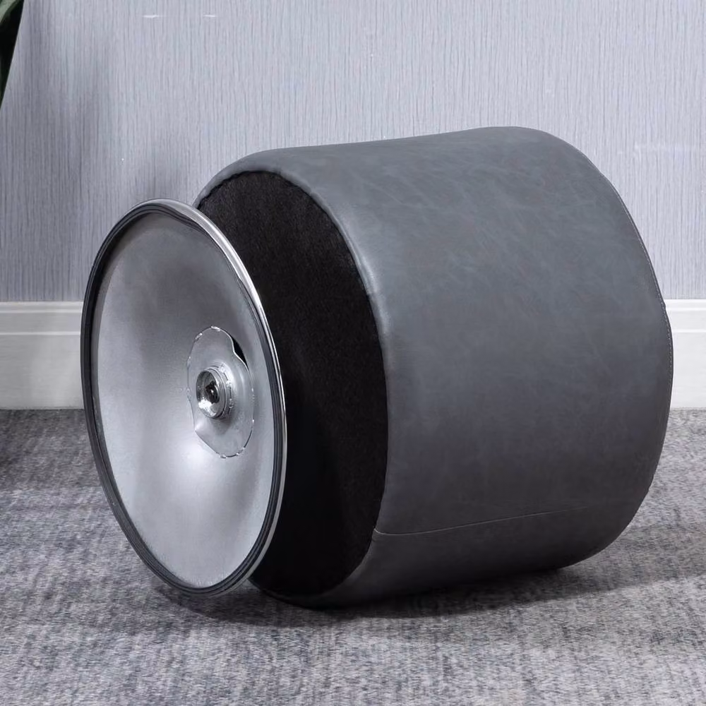 EONLION Swivel Foot Stool in Grey Synthetic Leather with Thick Padding – 5