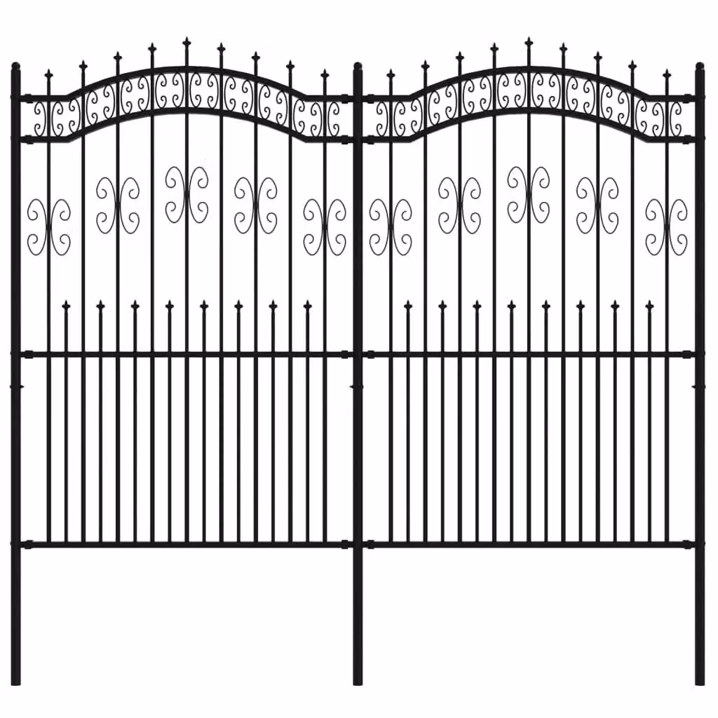Berkfield Home Garden Fence with Spear Top in Black Powder-coated Steel, Height: 222 cm – 2