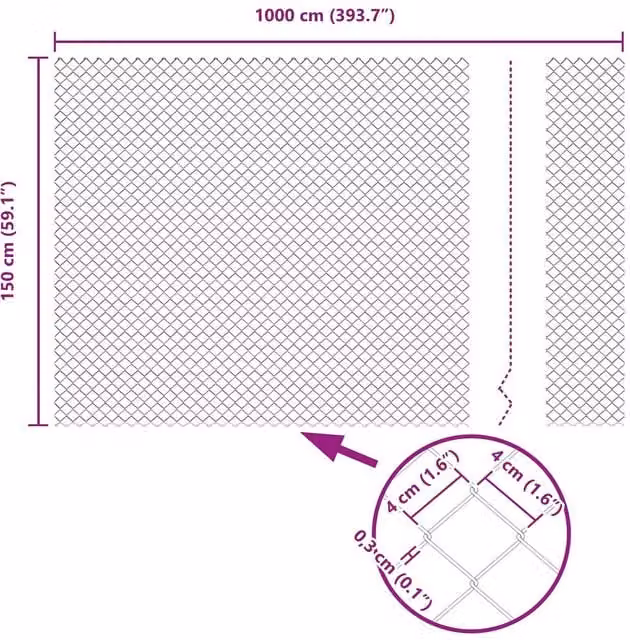Berkfield Home Decorative Steel Chain Link Fence, Dark Grey, H: 1.5 m x W: 10 m