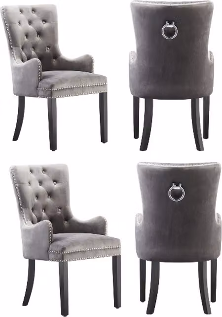 Life Interiors Set of 4 Windsor Velvet Dining Chairs with Armrests in Dark Grey