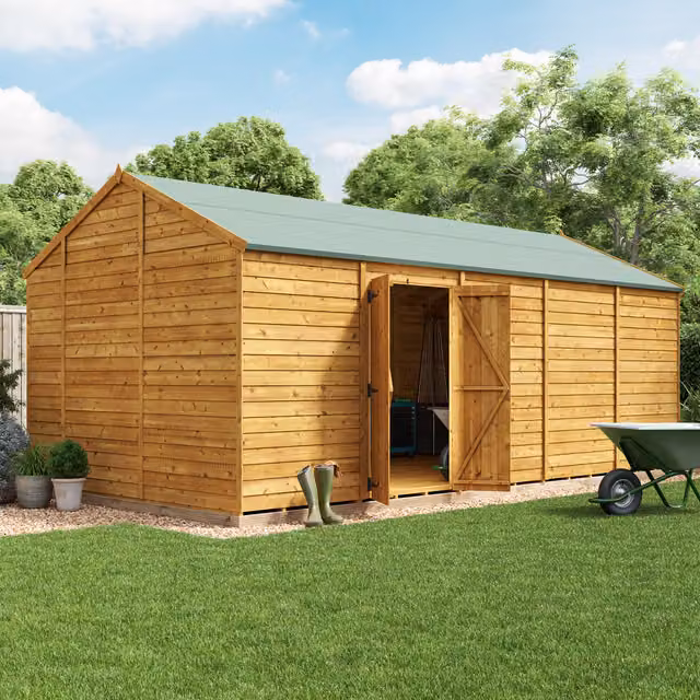 BillyOh Switch Overlap Apex Wooden Shed in Brown with Double Doors and Gable Roof