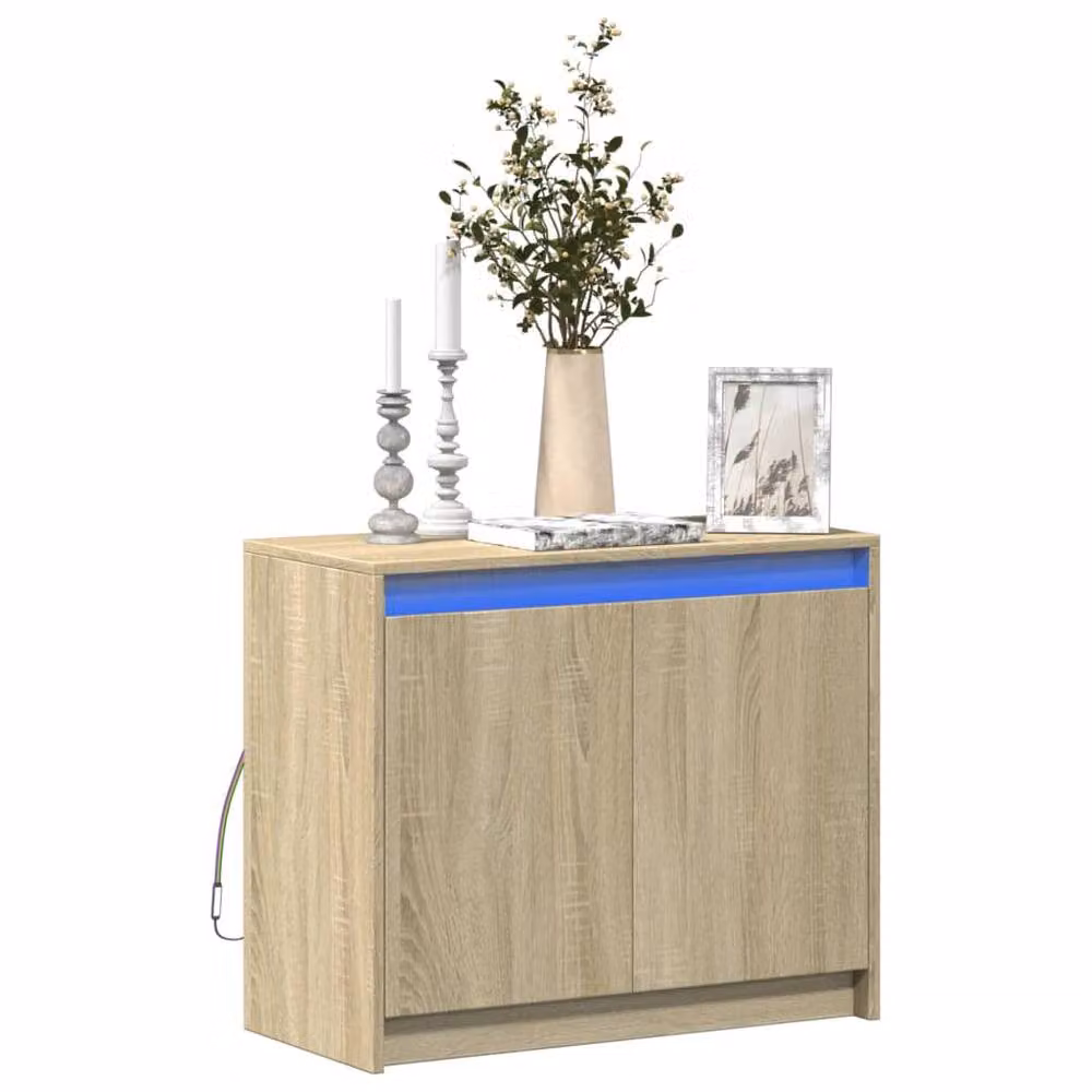 Berkfield Home Modern Sideboard in Sonoma Oak with Integrated LED Lighting, Light Brown, W: 72 cm, D: 34 cm, H: 61 cm – 2