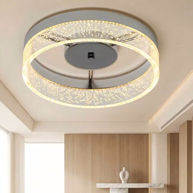 NIVOR 20W LED Round Flush Mount Ceiling Light in Chrome and Transparent Acrylic with Warm White 3000K