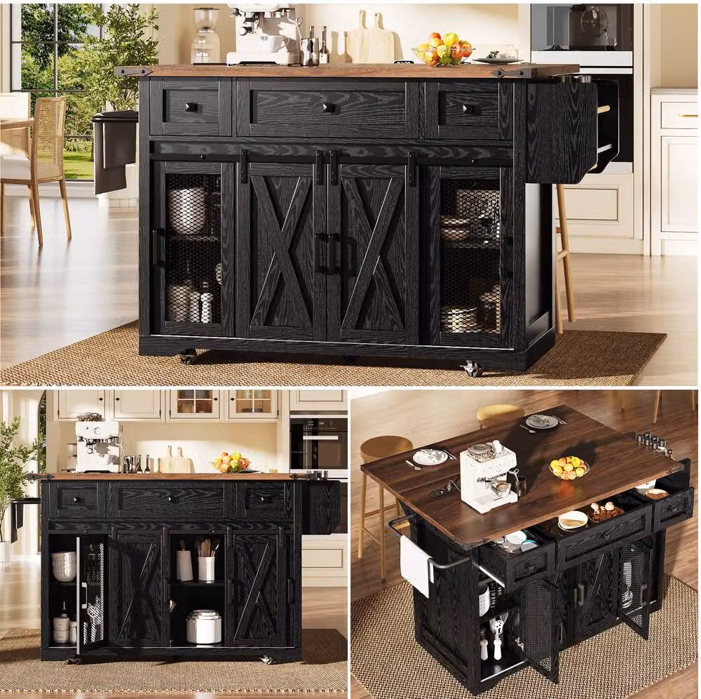 STILVORA Kitchen Trolley with Extendable Worktop and Storage in Black – 9