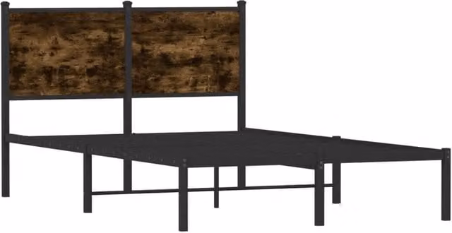 Berkfield Home Metal and Wood Bed Frame in Smoked Oak Brown, Small Double, W/D/H: 120 x 190 x 91.5 cm