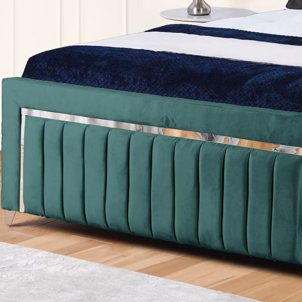 UK Bed Furniture Modern Upholstered Velvet Bed Frame in Green, W/D/H: 180 x 200 cm – 3