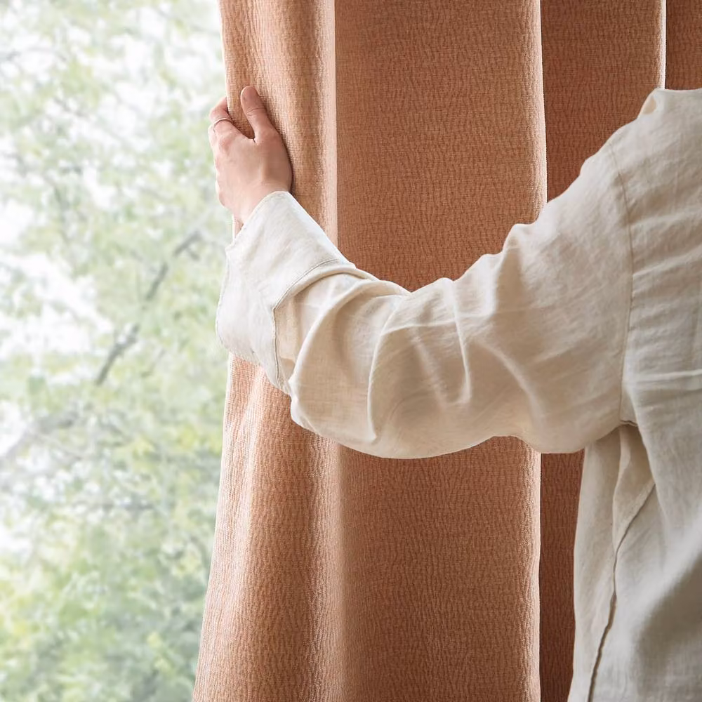 Yard Heath Coral Washed Velvet Fully Lined Eyelet Curtain Pair, Width: 168 cm, Drop: 183 cm – 2