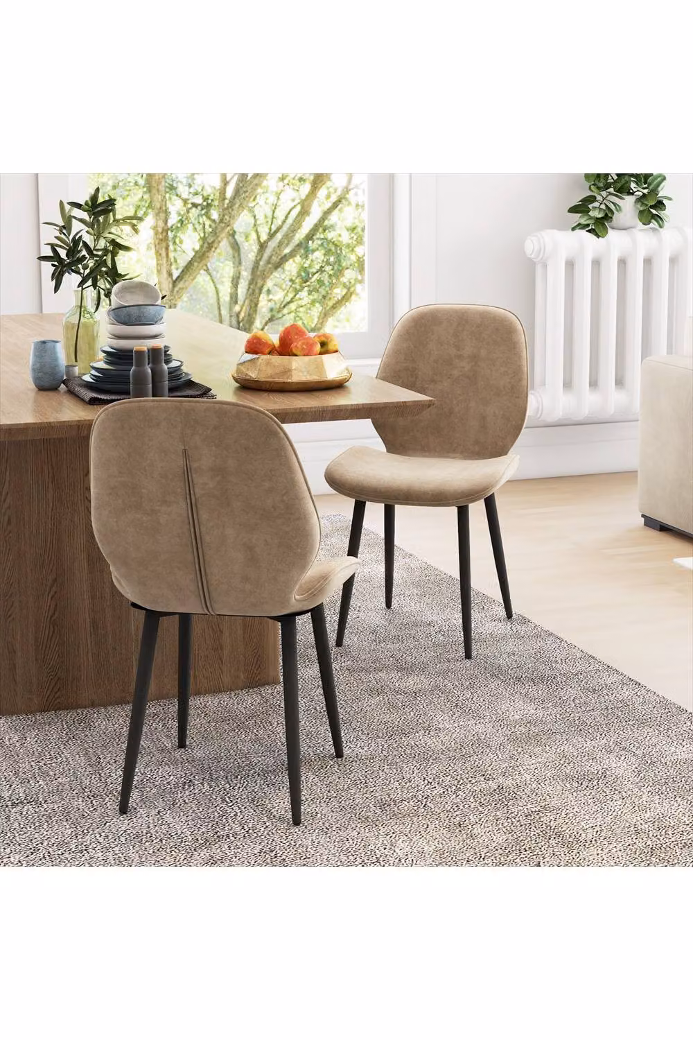 ERGOVEXA Set of 2 Modern Velvet Dining Chairs in Brown – 2