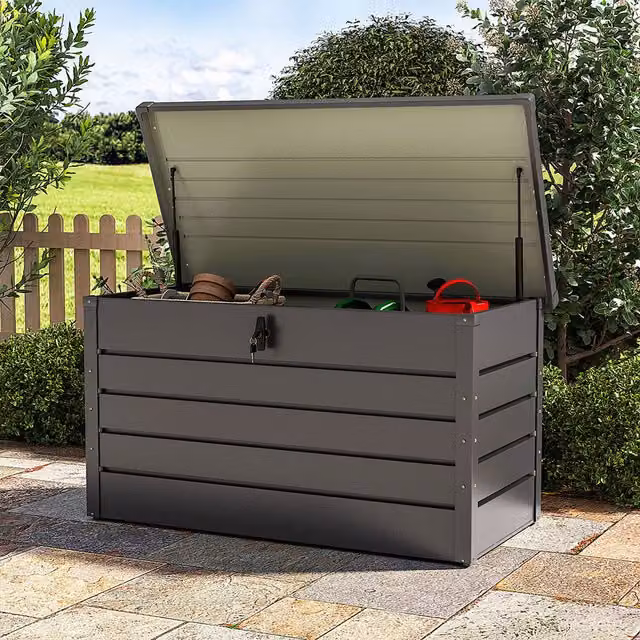 Livingandhome Modern Metal Lockable Garden Storage Box in Matt Grey