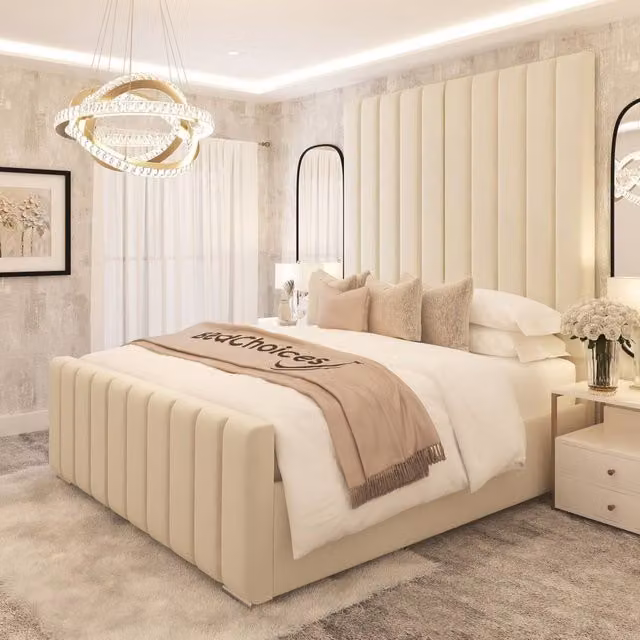 Bed Choices Kensington Luxury Panelled Ottoman Bed Frame with Gas Lift Storage in Beige, Super King (200 x 200 cm)