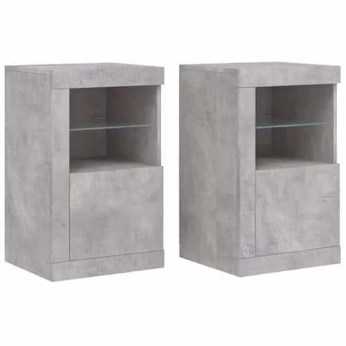 vidaXL Set of 2 Modern Side Cabinets with Integrated LED Lighting in Concrete Grey