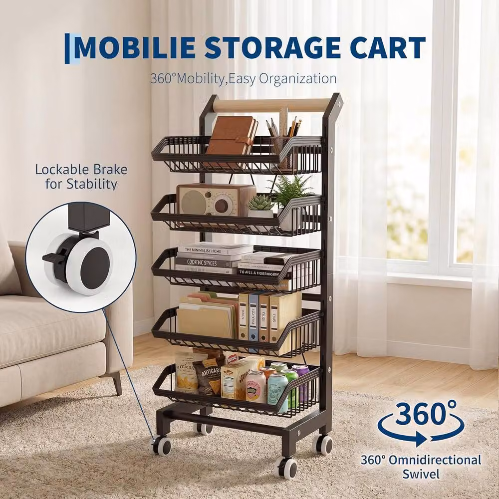 London Boutique 3-Tier Carbon Steel Kitchen Trolley Rolling Vegetable Rack in Black, Height: 69 cm – 2