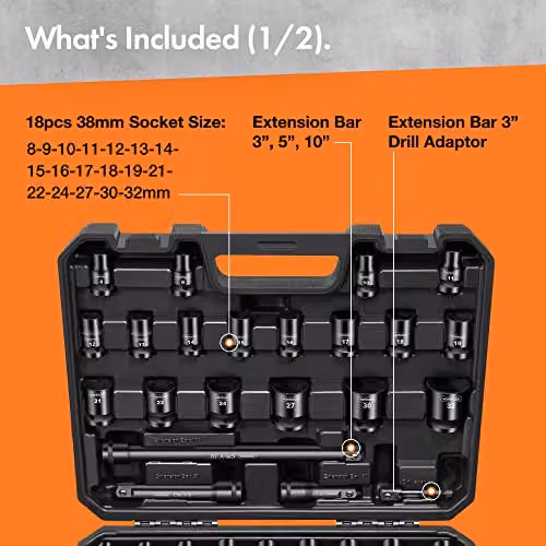 VonHaus 40 Piece 1/2 Inch Drive Impact Socket Set in Black – 2