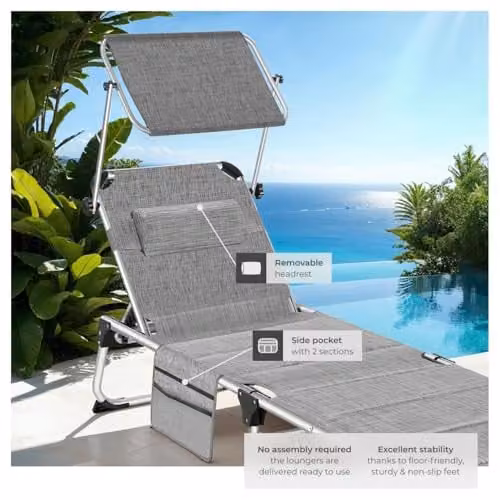 tectake Lorella Aluminium Sun Lounger with Upholstery in Grey, W/D/H: 115 x 60.5 x 60.5 cm – 3