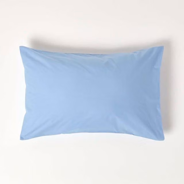 Homescapes 200 Thread Count Egyptian Cotton Percale Housewife Pillowcase, Blue, W: 74 cm, D: 48 cm