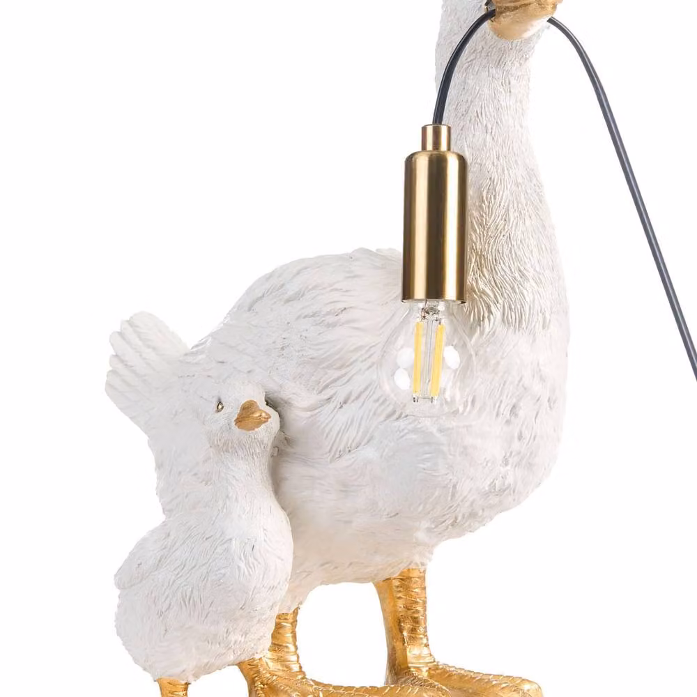 Wyld and Coco White Duck Polyresin LED Table Lamp for Bedroom and Living Room, H 40 cm x W 33 cm x D 21 cm – 2