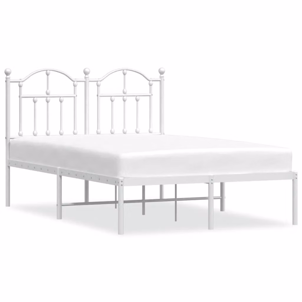 Berkfield Home Metal Bed Frame with Headboard in White, W/D/H: 120 x 190 cm – 2