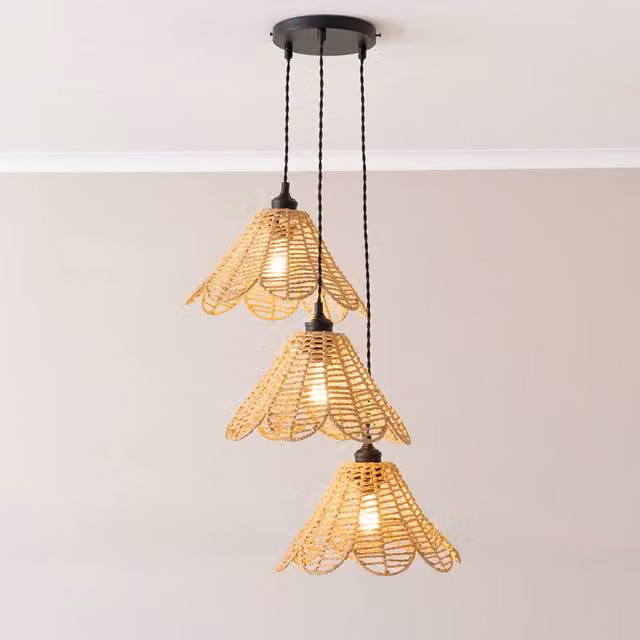ValueLights Vine Rattan Flower 3 Drop Cluster Pendant Ceiling Light with LED Bulbs, Black