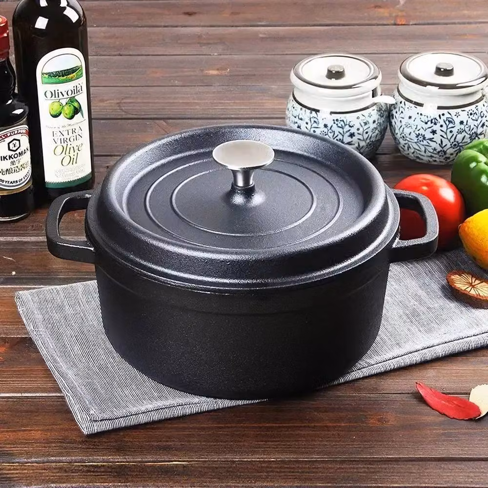 EONLION Uncoated Cast Iron Casserole Stew Pot, Black, Diameter: 100 cm – 3