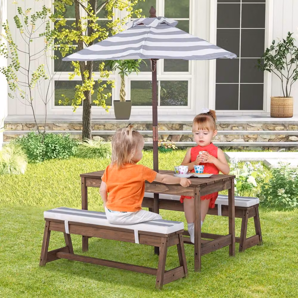 Gymax 4 Piece Wooden Picnic Table and Bench Set in Brown – 6