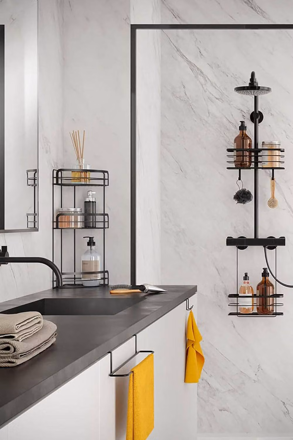 Metaltex Origin Lava 3-Tier Corner Bathroom Storage Rack in Matt Black – 2