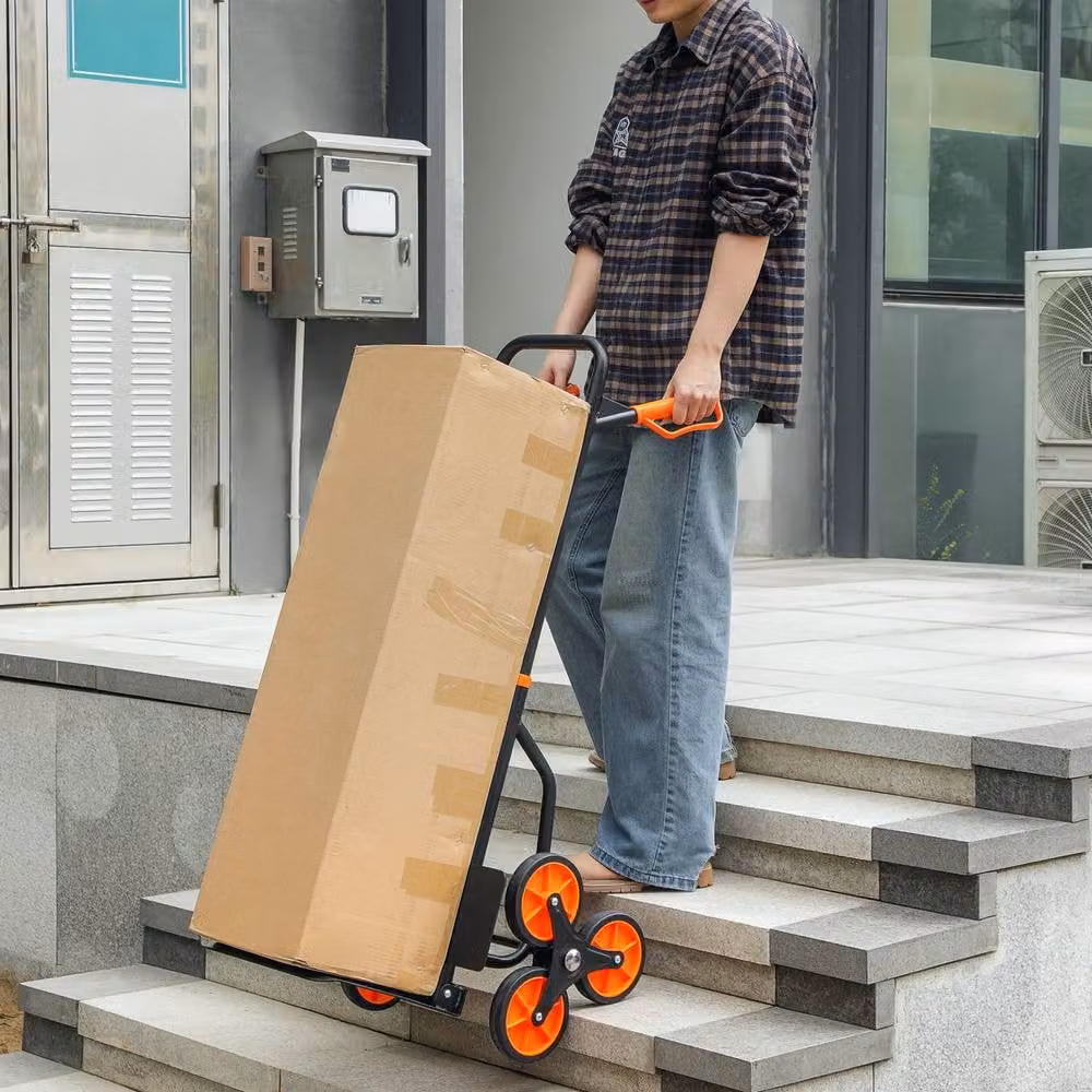 STILVORA Folding Steel Sack Barrow Trolley with Six Wheels, Orange – 3