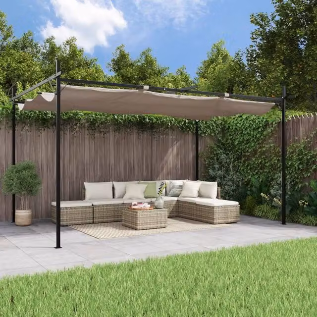 Berkfield Home Pergola with Retractable Roof in Taupe Beige, W: 395 cm, D: 292 cm, H: 230 cm