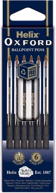 Oxford Helix Black Ballpoint Pens, Pack of 6