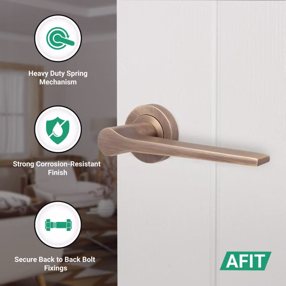 AFIT Antique Brass Door Handle Latch Set with Hinges in Bronze – 2