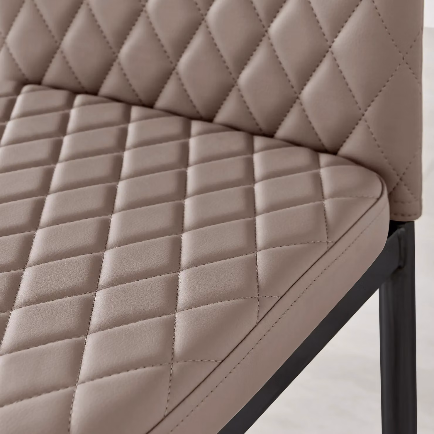 FurnitureboxUK Set of 6 Milan High Back Diamond Pattern Faux Leather Dining Chairs in Beige with Black Metal Legs – 2
