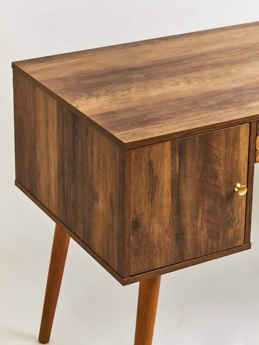Orsina Modern Brown Wooden Writing Desk with Single Drawer and Two Doors – 3