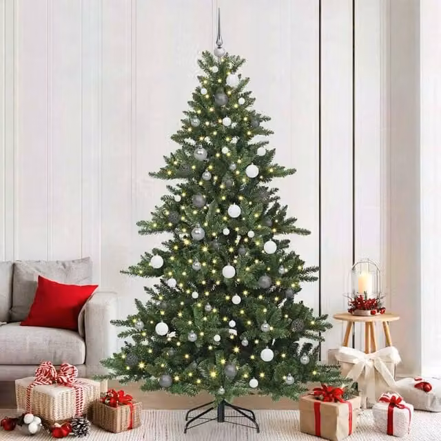 Berkfield Home Artificial Hinged Green Christmas Tree with 300 LEDs, Height: 210 cm