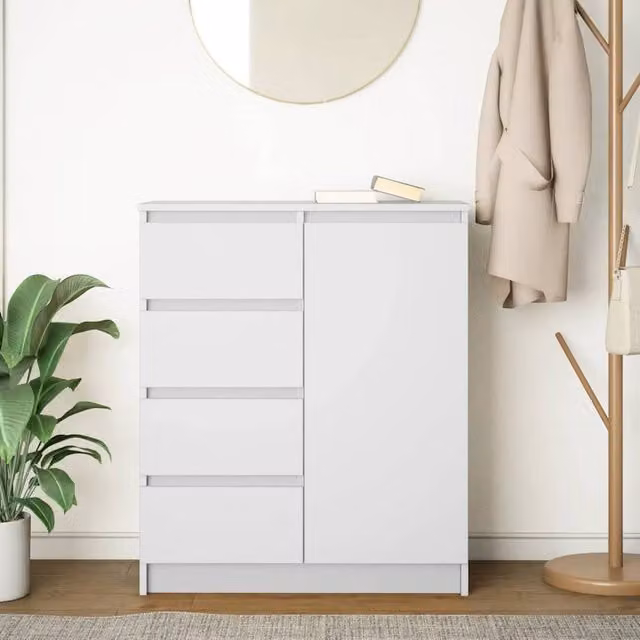 Berkfield Home Modern White Sideboard with Drawers, W/D/H: 71 x 35 x 84 cm