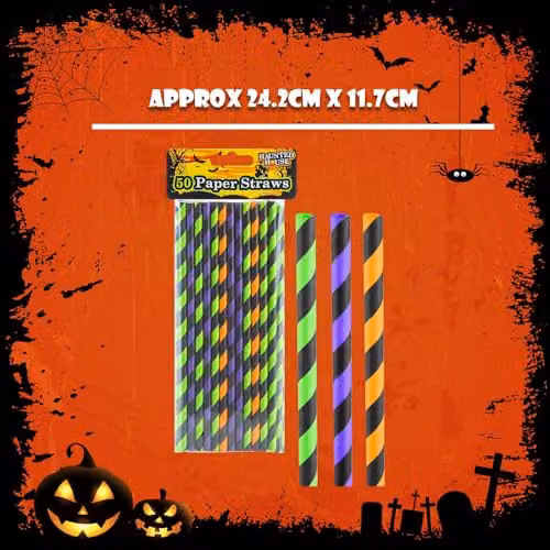 VFM e-Store Halloween Trick or Treat Paper Straws, Multicolour, Pack of 50 – 4
