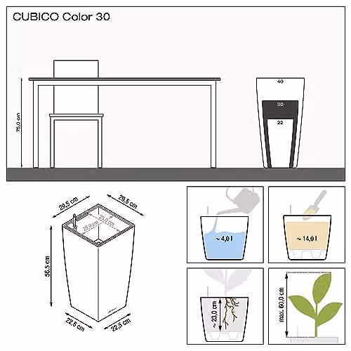 Lechuza CUBICO Color 30 Self Watering Planter in Grey Plastic for Indoor and Outdoor Use, H: 56 cm, W: 30 cm, D: 30 cm – 2