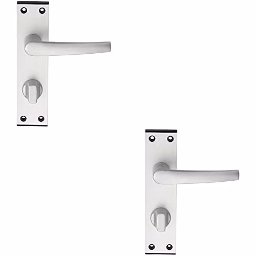 Loops Pair of Straight Bathroom Lever Handles on Backplate, Brushed Satin Aluminium, 152 x 38 mm