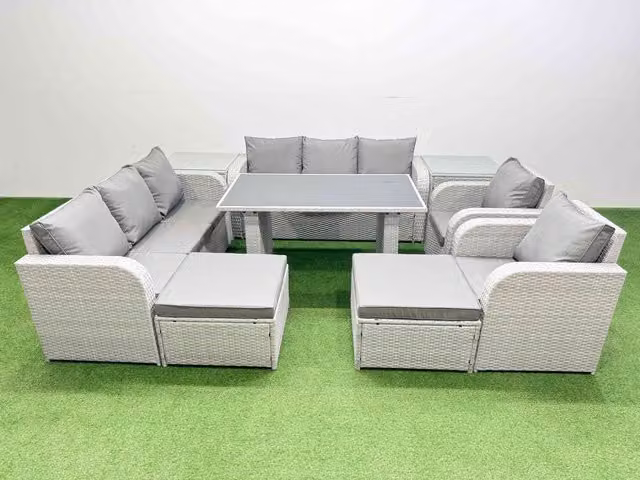Fimous 10 Seater PE Rattan Outdoor Reclining Chair Set in Light Grey