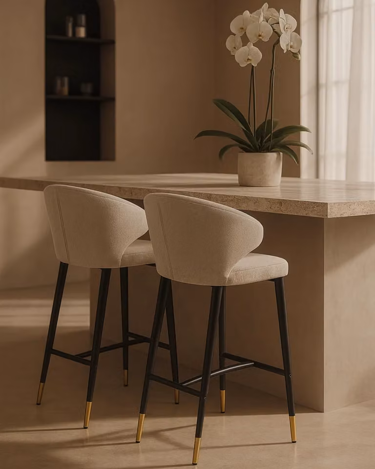 Tommy Franks Bellroy Bar Stool in Beige with Metal Frame