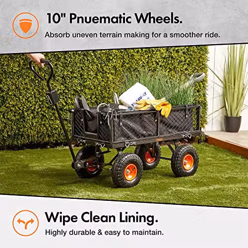 VonHaus Garden Utility Cart with Steel Frame and Wipe Clean Lining, Black – 2