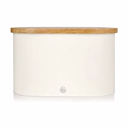 Swan Nordic Scandi Bread Bin with Bamboo Cutting Board Lid, White Steel and Bamboo – 1