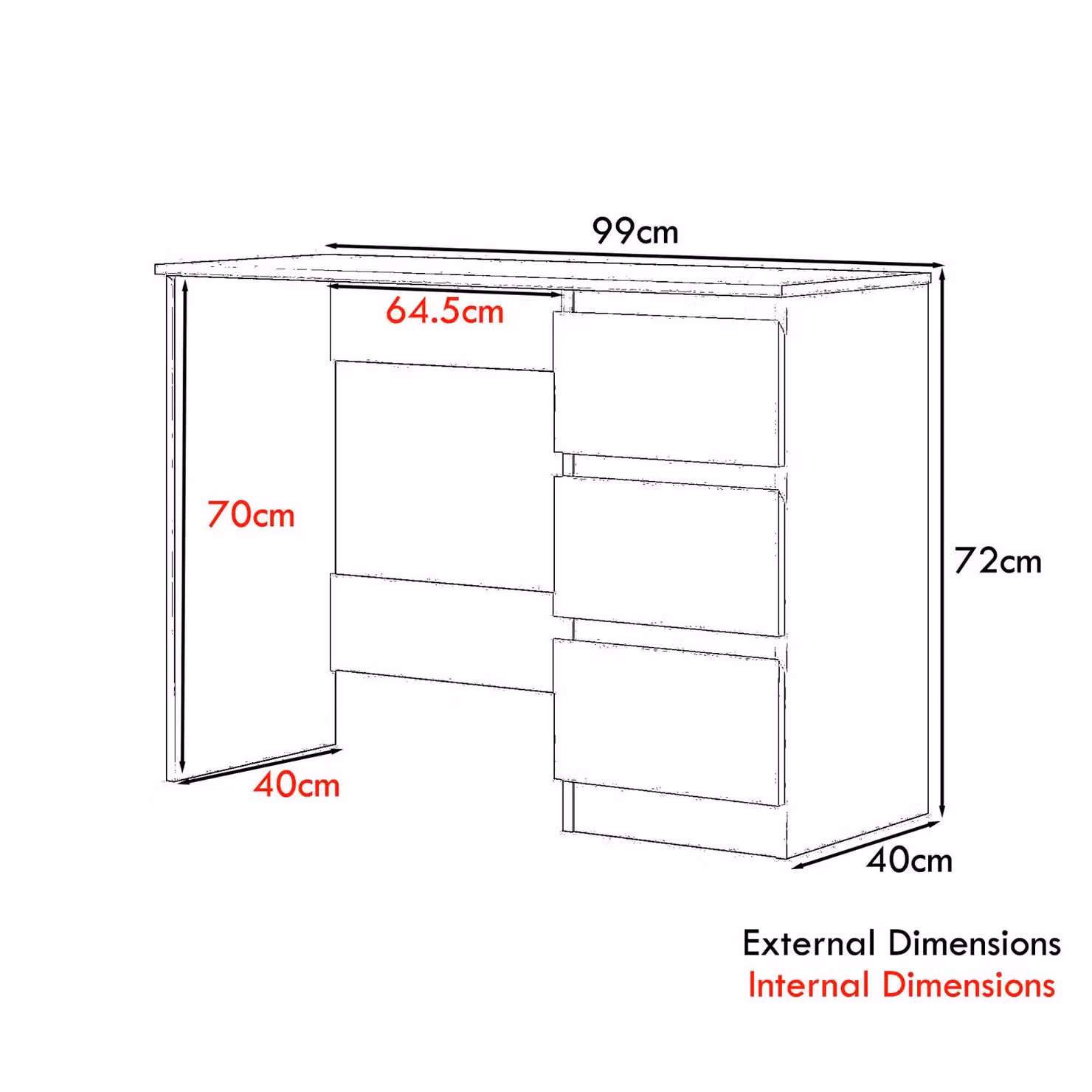 FWStyle Grey Gloss Vanity Makeup Dressing Table Desk with 3 Deep Drawers – 3