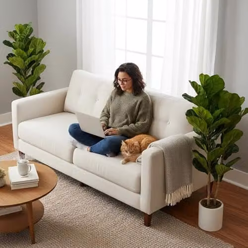 HOMCOM Set of 2 Artificial Fiddle Leaf Fig Trees, Green and White, Height: 120 cm – 6