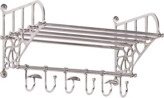 Berkfield Home Wall Mounted Aluminium Luggage Rack with Coat Hangers in Matt Silver