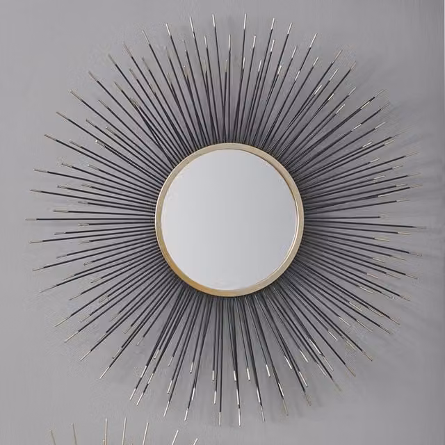 Pacific Lifestyle Starburst Sun Round Art Deco Wall Mirror in Black and Gold