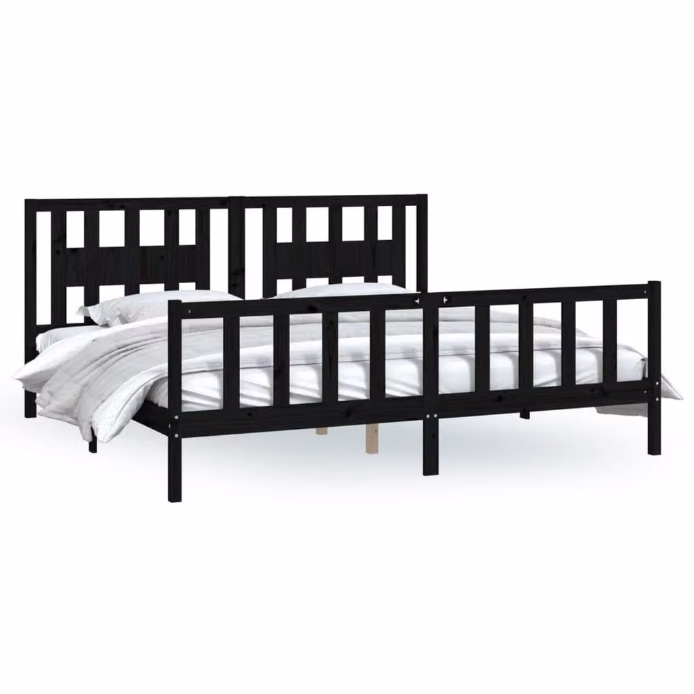 Berkfield Home Beautiful Bed Frame with Headboard in Black Solid Pine, W/D/H: 200 x 200 x 69.5 cm – 3