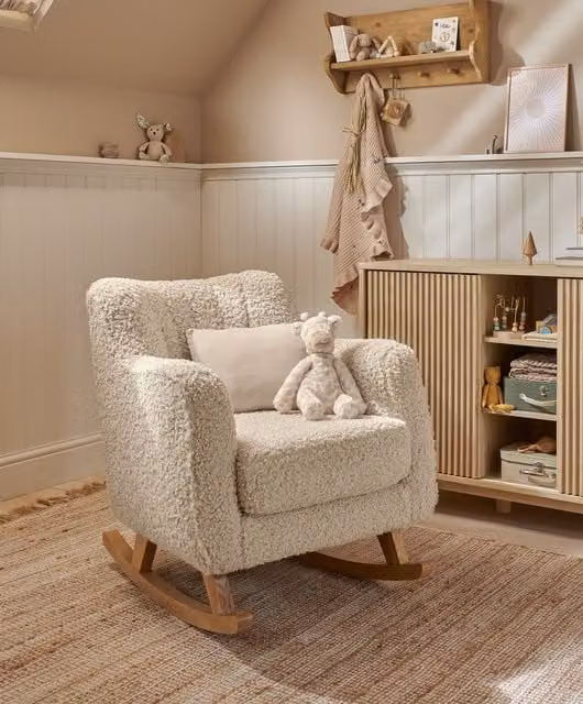 Mamas & Papas Classic Tub Nursing Chair in Beige Bouclé Fabric
