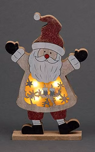 Shatchi LED Wooden Santa Christmas Tabletop Ornament, Multicolour, Height: 27 cm – 2